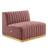 Modway Furniture Conjure Channel Tufted Performance Velvet Armless Chair XRXT Gold Dusty Rose EEI-5504-GLD-DUS