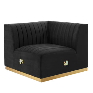 Modway Furniture Conjure Channel Tufted Performance Velvet Left Corner Chair 0423 Gold Black EEI-5505-GLD-BLK