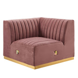 Modway Furniture Conjure Channel Tufted Performance Velvet Left Corner Chair 0423 Gold Dusty Rose EEI-5505-GLD-DUS