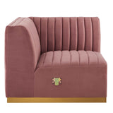 Modway Furniture Conjure Channel Tufted Performance Velvet Left Corner Chair 0423 Gold Dusty Rose EEI-5505-GLD-DUS