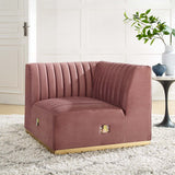 Modway Furniture Conjure Channel Tufted Performance Velvet Left Corner Chair 0423 Gold Dusty Rose EEI-5505-GLD-DUS