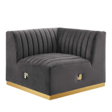 Modway Furniture Conjure Channel Tufted Performance Velvet Left Corner Chair 0423 Gold Gray EEI-5505-GLD-GRY