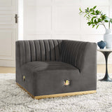 Modway Furniture Conjure Channel Tufted Performance Velvet Left Corner Chair 0423 Gold Gray EEI-5505-GLD-GRY