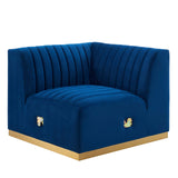 Modway Furniture Conjure Channel Tufted Performance Velvet Left Corner Chair 0423 Gold Navy EEI-5505-GLD-NAV