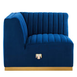 Modway Furniture Conjure Channel Tufted Performance Velvet Left Corner Chair 0423 Gold Navy EEI-5505-GLD-NAV