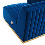 Modway Furniture Conjure Channel Tufted Performance Velvet Left Corner Chair 0423 Gold Navy EEI-5505-GLD-NAV