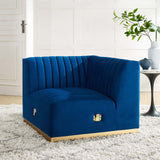 Modway Furniture Conjure Channel Tufted Performance Velvet Left Corner Chair 0423 Gold Navy EEI-5505-GLD-NAV