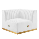 Modway Furniture Conjure Channel Tufted Performance Velvet Left Corner Chair 0423 Gold White EEI-5505-GLD-WHI