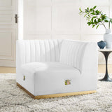 Modway Furniture Conjure Channel Tufted Performance Velvet Left Corner Chair 0423 Gold White EEI-5505-GLD-WHI