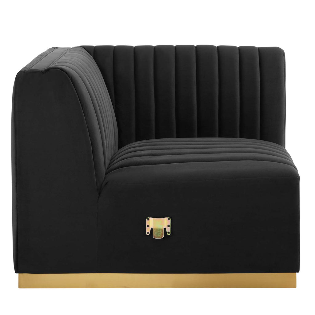 Modway Furniture Conjure Channel Tufted Performance Velvet Right Corner Chair XRXT Gold Black EEI-5506-GLD-BLK