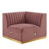 Modway Furniture Conjure Channel Tufted Performance Velvet Right Corner Chair XRXT Gold Dusty Rose EEI-5506-GLD-DUS