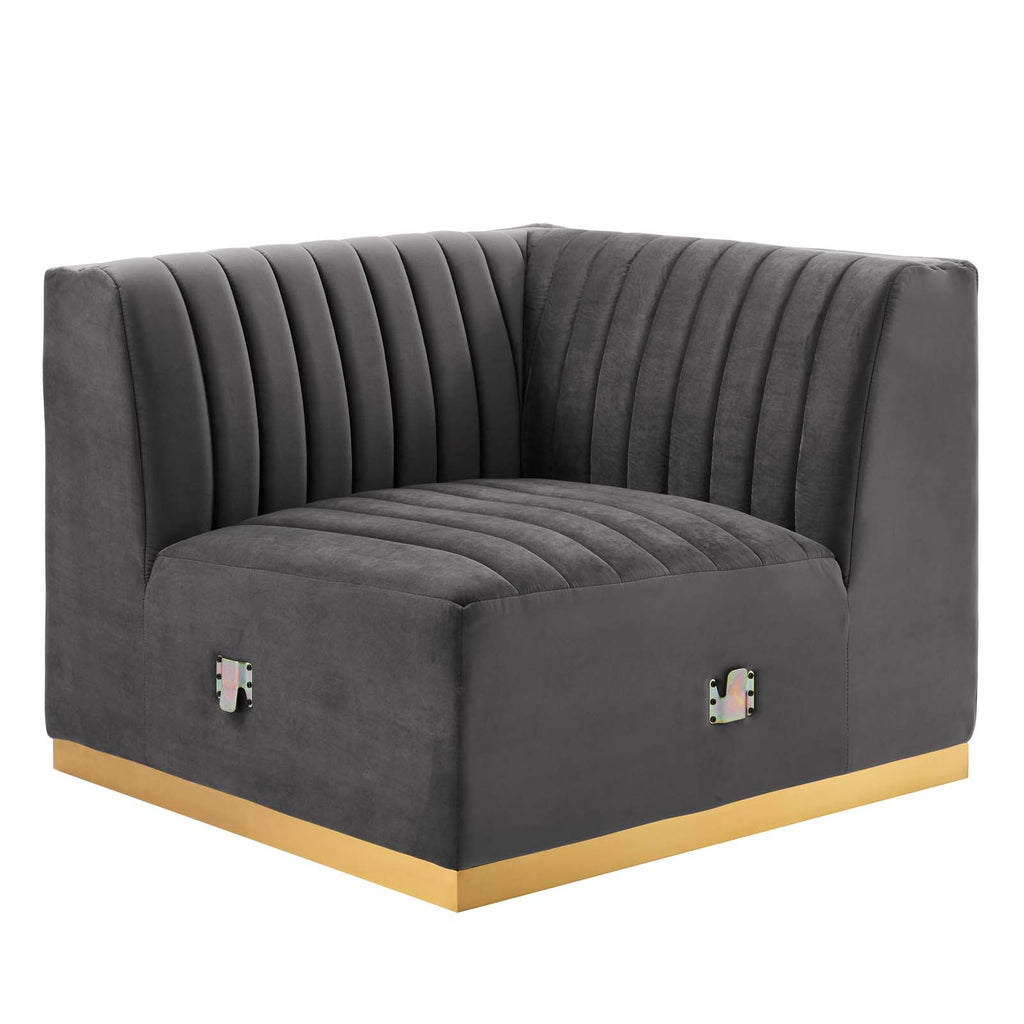 Modway Furniture Conjure Channel Tufted Performance Velvet Right Corner Chair XRXT Gold Gray EEI-5506-GLD-GRY