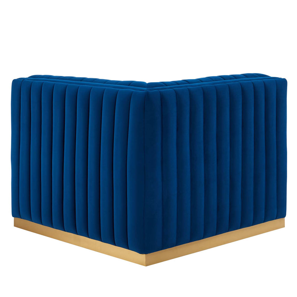 Modway Furniture Conjure Channel Tufted Performance Velvet Right Corner Chair XRXT Gold Navy EEI-5506-GLD-NAV