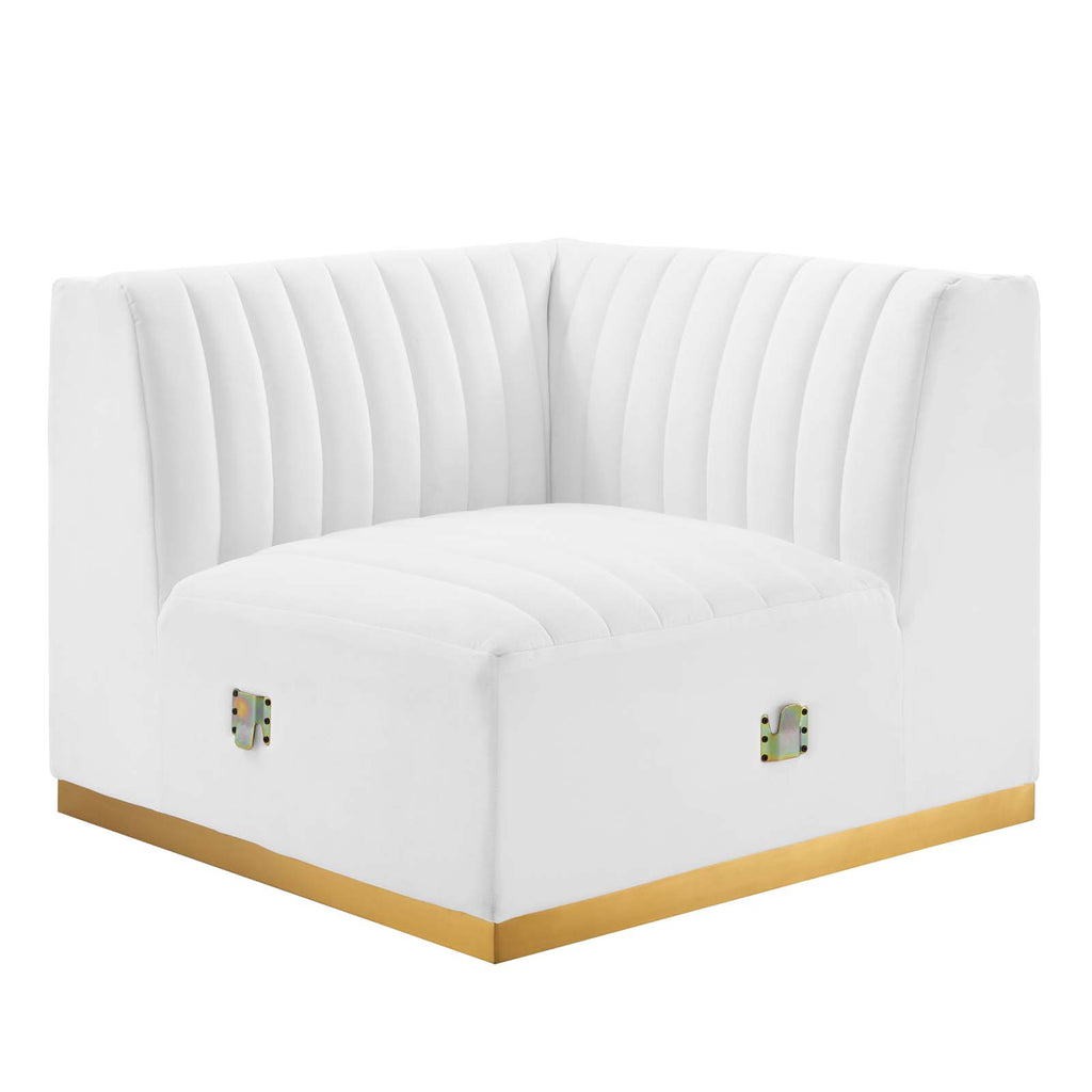 Modway Furniture Conjure Channel Tufted Performance Velvet Right Corner Chair XRXT Gold White EEI-5506-GLD-WHI