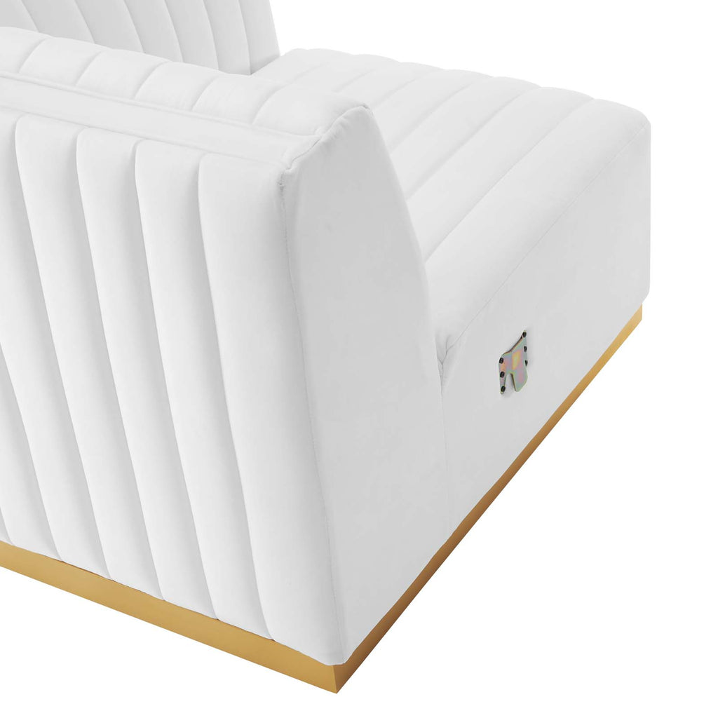 Modway Furniture Conjure Channel Tufted Performance Velvet Right Corner Chair XRXT Gold White EEI-5506-GLD-WHI