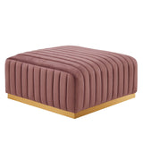 Modway Furniture Conjure Channel Tufted Performance Velvet Ottoman XRXT Gold Dusty Rose EEI-5507-GLD-DUS