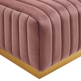 Modway Furniture Conjure Channel Tufted Performance Velvet Ottoman XRXT Gold Dusty Rose EEI-5507-GLD-DUS