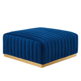 Modway Furniture Conjure Channel Tufted Performance Velvet Ottoman XRXT Gold Navy EEI-5507-GLD-NAV