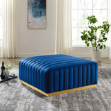 Modway Furniture Conjure Channel Tufted Performance Velvet Ottoman XRXT Gold Navy EEI-5507-GLD-NAV