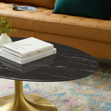 Lippa 42" Oval Artificial Marble Coffee Table Gold Black EEI-5522-GLD-BLK
