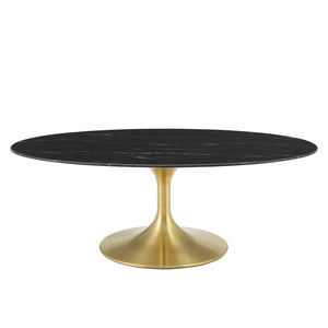 Lippa 48" Oval Artificial Marble Coffee Table Gold Black EEI-5523-GLD-BLK