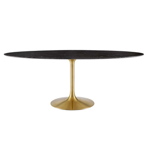 Modway Furniture Lippa 78" Oval Artificial Marble Dining Table Gold Black EEI-5528-GLD-BLK