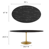 Modway Furniture Lippa 78" Oval Artificial Marble Dining Table Gold Black EEI-5528-GLD-BLK