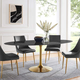 Modway Furniture Lippa 78" Oval Artificial Marble Dining Table Gold Black EEI-5528-GLD-BLK