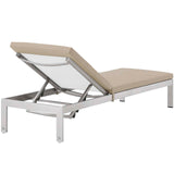 Shore Outdoor Patio Aluminum Chaise with Cushions Silver Beige EEI-5547-SLV-BEI