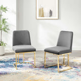 Amplify Sled Base Performance Velvet Dining Chairs - Set of 2 Gold Gray EEI-5569-GLD-GRY
