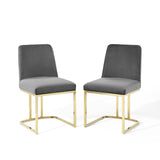 Amplify Sled Base Performance Velvet Dining Chairs - Set of 2 Gold Gray EEI-5569-GLD-GRY