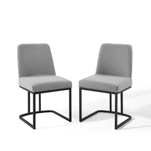 Amplify Sled Base Upholstered Fabric Dining Chairs - Set of 2 Black Light Gray EEI-5570-BLK-LGR
