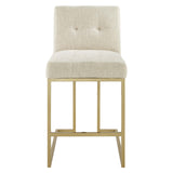 Privy Counter Stool Upholstered Fabric Set of 2 Gold Beige EEI-5571-GLD-BEI