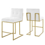 Privy Counter Stool Upholstered Fabric Set of 2 Gold White EEI-5571-GLD-WHI