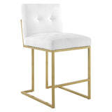 Privy Counter Stool Upholstered Fabric Set of 2 Gold White EEI-5571-GLD-WHI