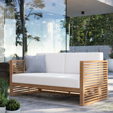 Modway Furniture Carlsbad Teak Wood Outdoor Patio Loveseat XRXT Natural White EEI-5605-NAT-WHI