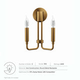 Modway Furniture Rekindle 2-Light Wall Sconce 0423 Satin Brass EEI-5638-SBR