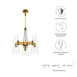 Modway Furniture Beacon 3-Light Pendant Light 0423 Clear Satin Brass EEI-5647-CLR-SBR