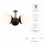 Modway Furniture Stellar 3-Light Semi-Flush Ceiling Light 0423 Opal Satin Brass EEI-5656-OPA-SBR