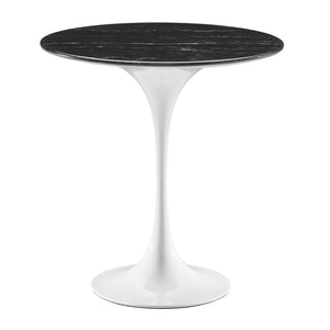 Lippa 20" Round Artificial Marble Side Table White Black EEI-5680-WHI-BLK