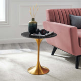 Modway Furniture Lippa 20" Round Artificial Marble Side Table XRXT Gold Black EEI-5685-GLD-BLK