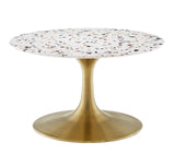 Modway Furniture Lippa 28" Round Terrazzo Coffee Table Gold White EEI-5711-GLD-WHI