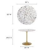 Modway Furniture Lippa 36" Round Terrazzo Dining Table Gold White EEI-5715-GLD-WHI