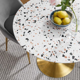 Modway Furniture Lippa 36" Round Terrazzo Dining Table Gold White EEI-5715-GLD-WHI