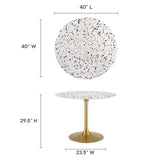 Modway Furniture Lippa 40" Round Terrazzo Dining Table Gold White EEI-5724-GLD-WHI