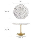 Modway Furniture Lippa 47" Round Terrazzo Dining Table Gold White EEI-5730-GLD-WHI