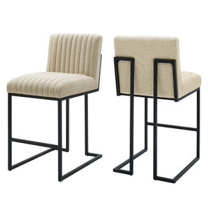 Indulge Channel Tufted Fabric Counter Stools - Set of 2 Beige EEI-5741-BEI