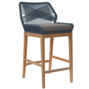 Modway Furniture Wellspring Outdoor Patio Outdoor Patio Teak Wood Bar Stool 0423 Blue Graphite EEI-5746-BLU-GPH