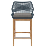 Modway Furniture Wellspring Outdoor Patio Outdoor Patio Teak Wood Bar Stool 0423 Blue Graphite EEI-5746-BLU-GPH