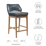 Modway Furniture Wellspring Outdoor Patio Outdoor Patio Teak Wood Bar Stool 0423 Blue Graphite EEI-5746-BLU-GPH